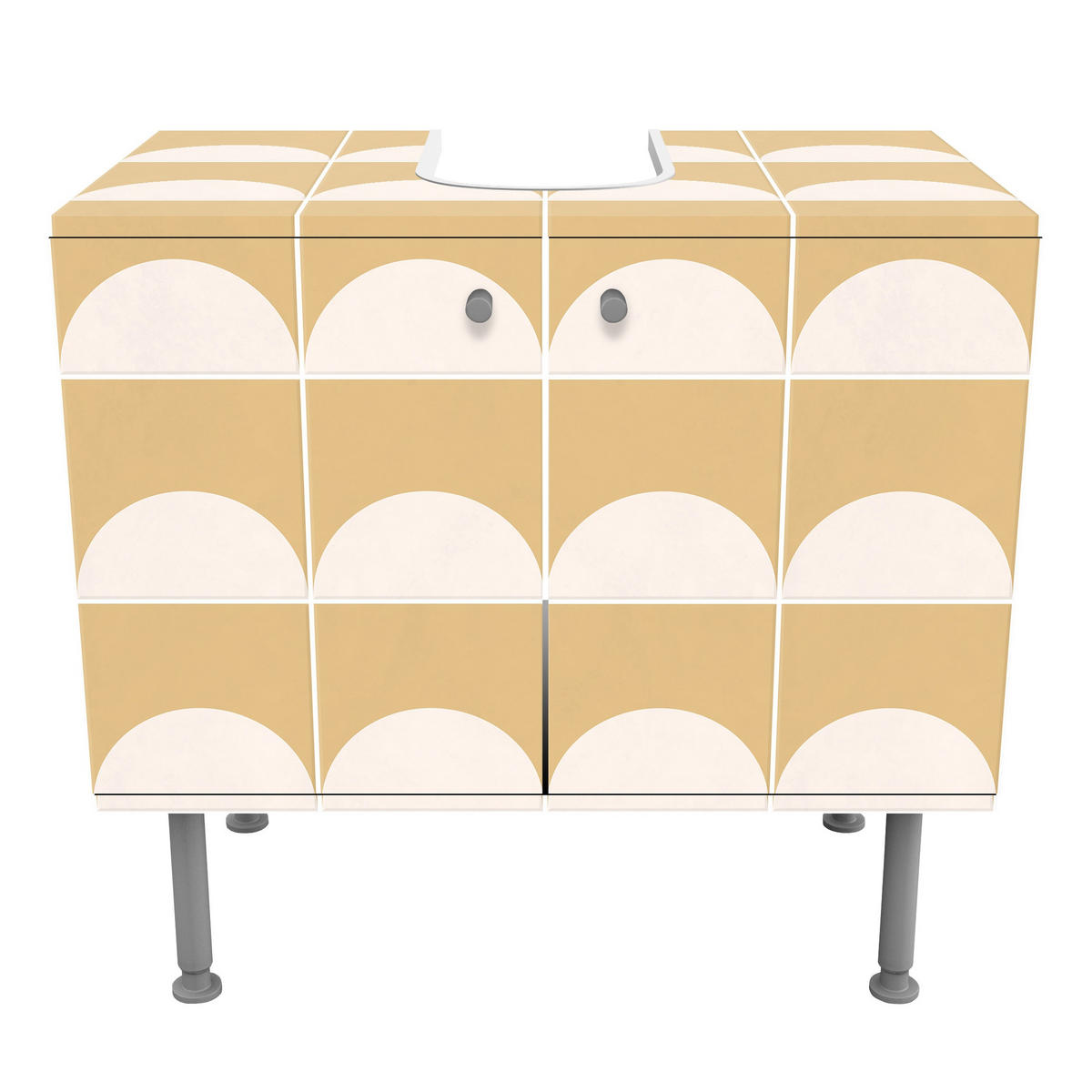 WASCHBECKENUNTERSCHRANK Fliesen mit Halbkreisen Gelb 60/55/35 cm - Gelb, Holzwerkstoff (60/55/35cm) - Bilderwelten