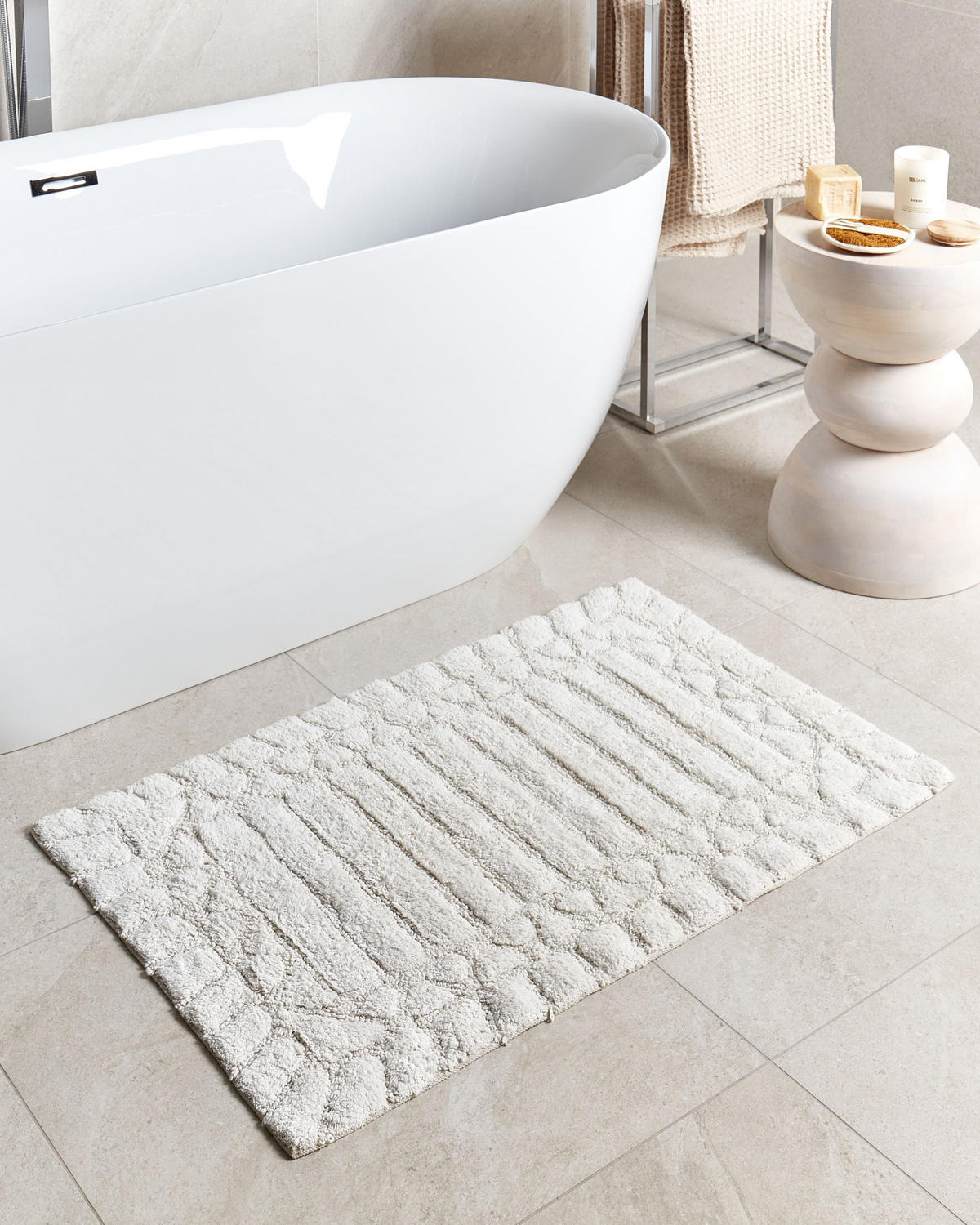 KOUPELNOVÁ PŘEDLOŽKA Světle béžová 60/90 cm Bavlna Tekke - béžová, textil (60/90cm) - Beliani