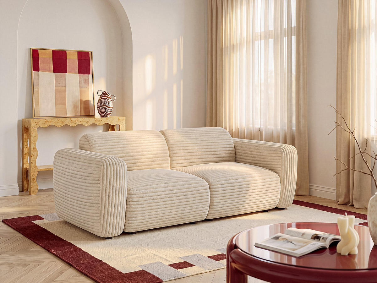 SOFA - 3 Personen - samt - beige Pogni - Beige, Kunststoff/Textil (205/73/97cm) - Vente-Unique