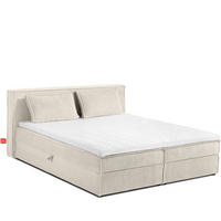 BOXSPRINGBETT ROTI mit Stauraum, ecrufarben - Ecru/Schwarz, Holz/Holzwerkstoff (180/200cm) - KONSIMO®