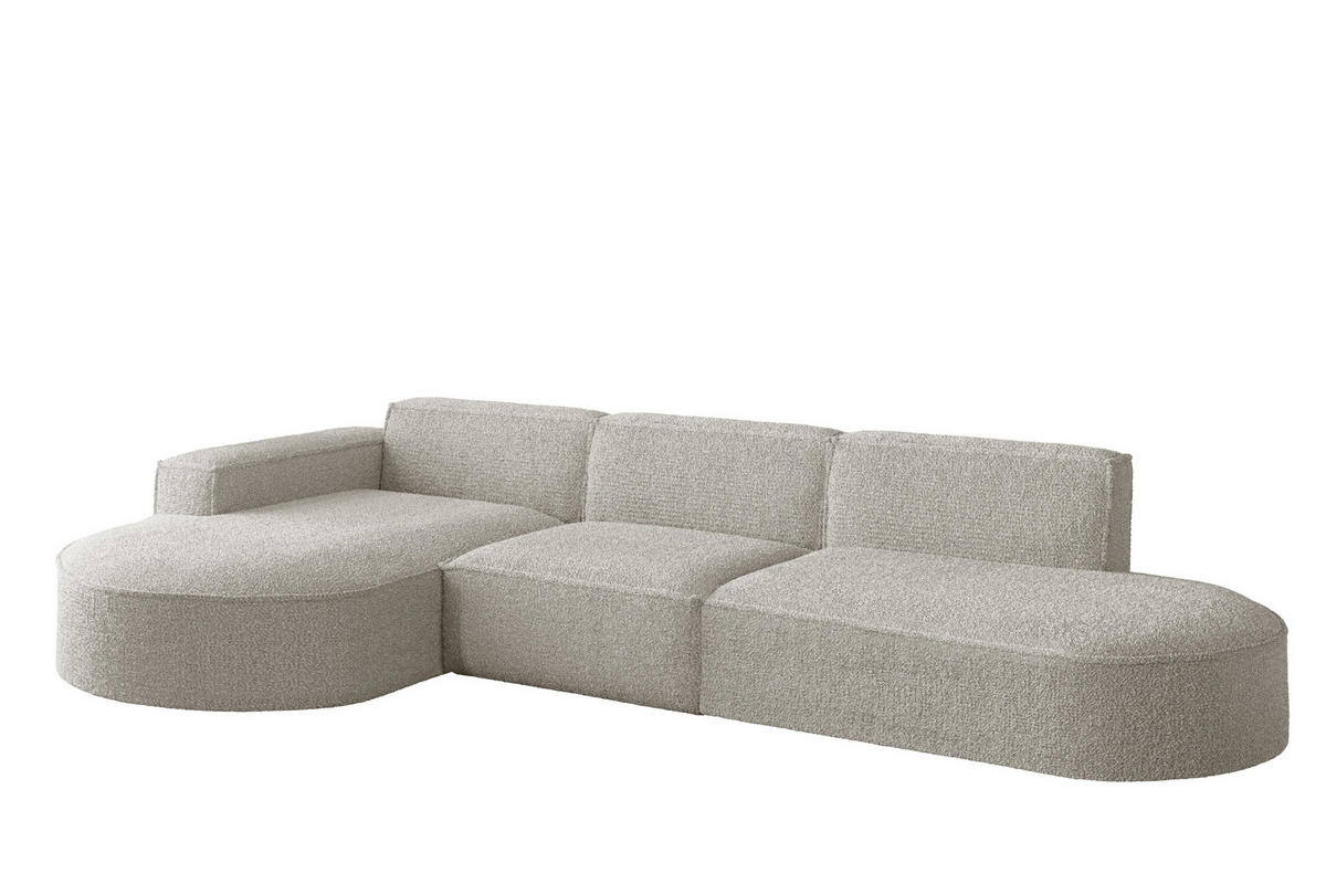 ECKSOFA Designer L-Form MODENA Stoff Loop Perle Links - Champagner, Holz (165/296cm) - Kaiser Möbel