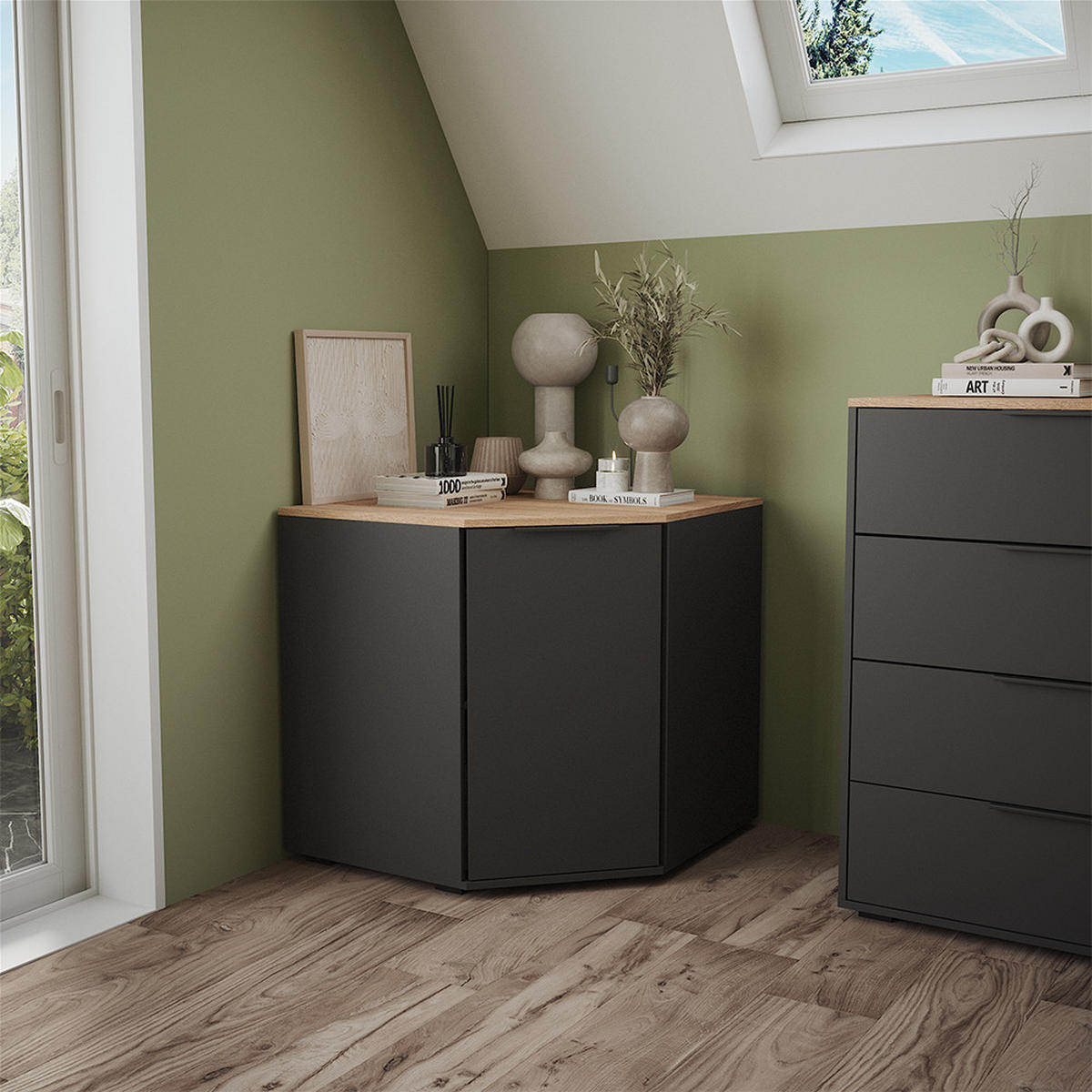 KOMMODE Betti Anthrazit 77.9 x 77.9 cm mit 1 Türen - Anthrazit/Sonoma Eiche, Holzwerkstoff (77.9/77.9/77.9cm) - Vicco