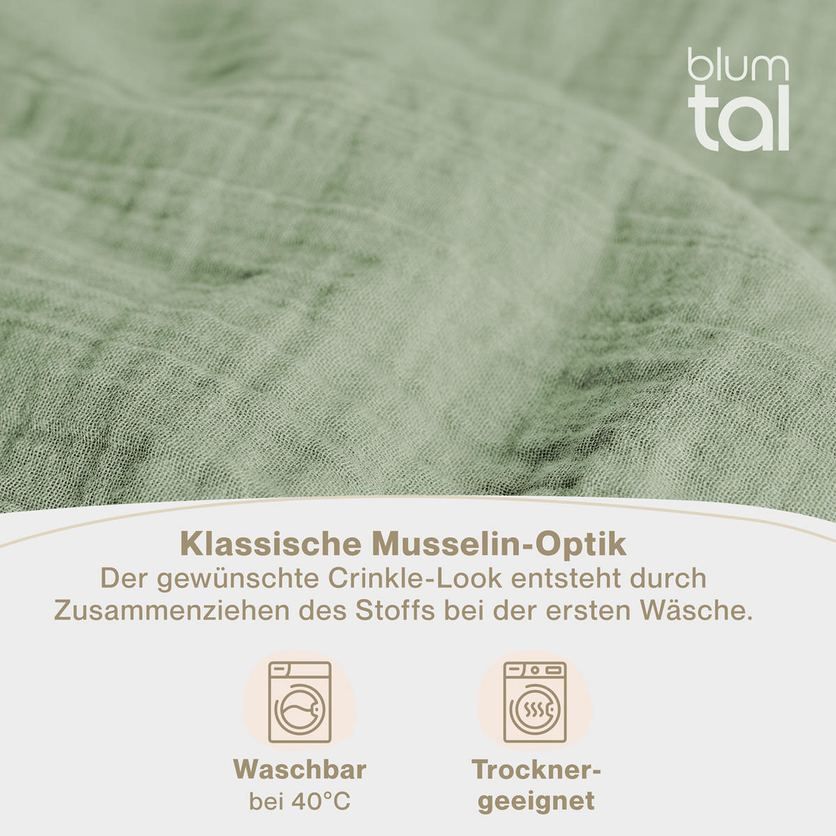 BETTWÄSCHE Musselin, 100% Baumwolle, 155/220 cm & 80/80 cm - Grün, Textil (155/220cm) - Blumtal