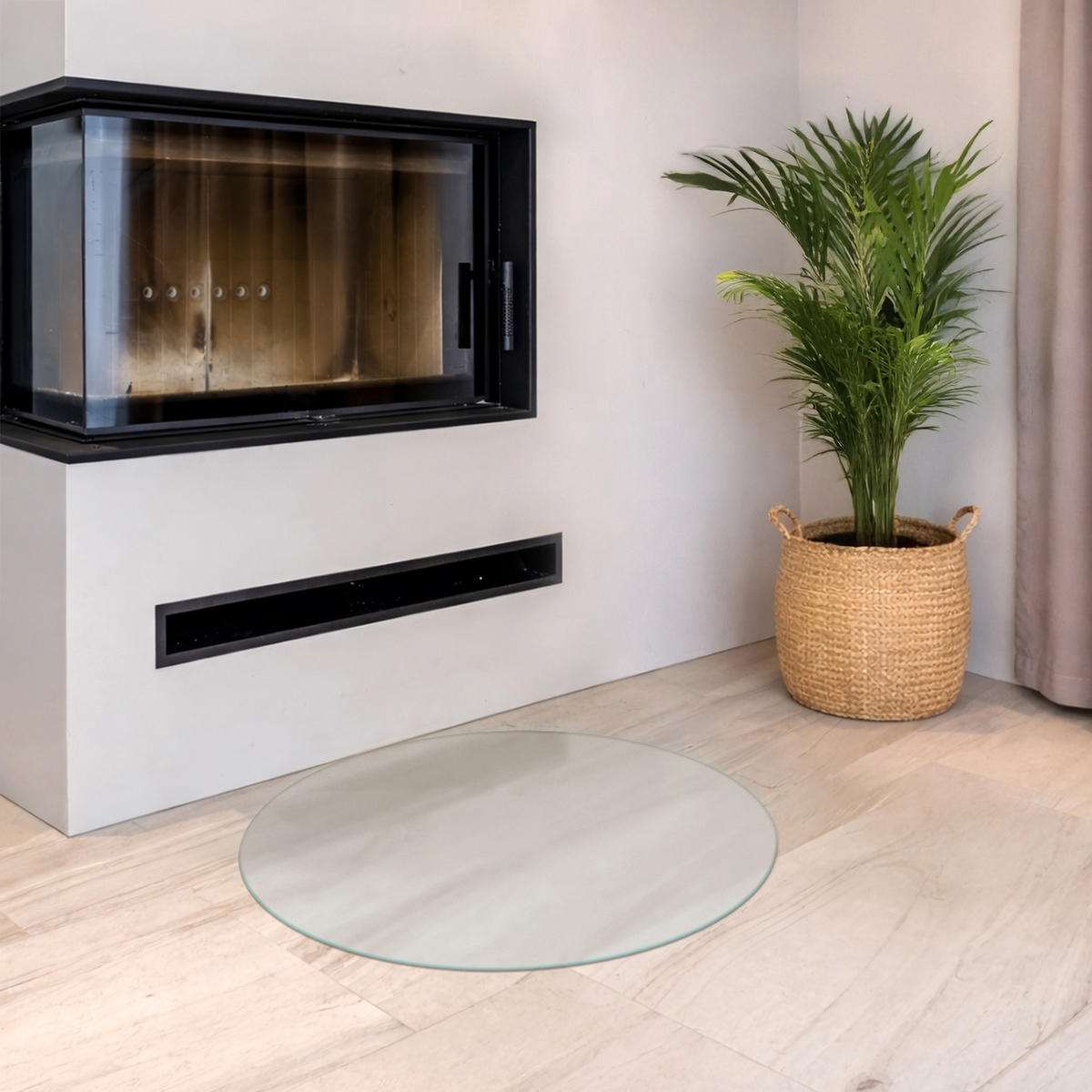 SKLENĚNÁ PODLOŽKA pod kamna Ø80 cm – mléčné sklo - průhledná, sklo (80/90/0.4cm) - TULUP