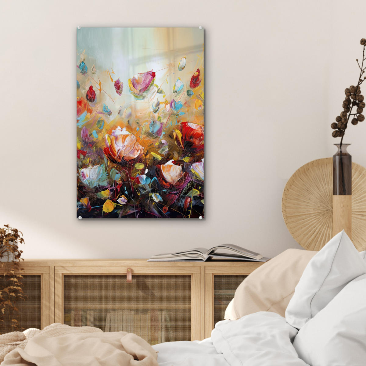 ACRYLGLASBILD Blumen - Kunst - Natur - Ölgemälde 40x60 cm - Multicolor, Glas (40/60cm) - MuchoWow