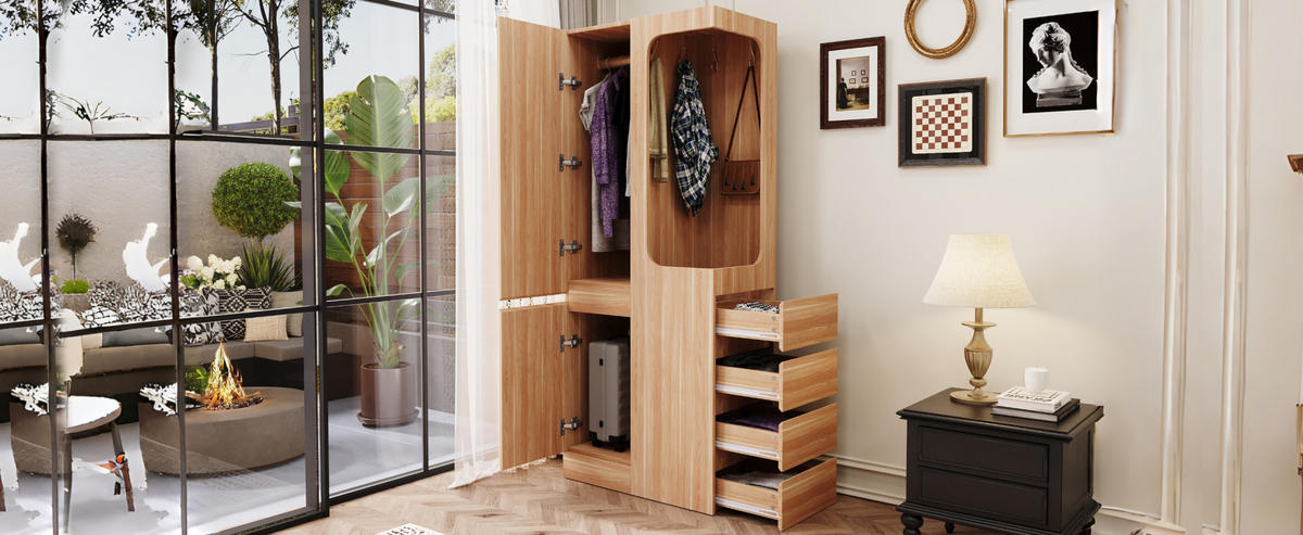 KLEIDERSCHRANK 70/170/40 cm Weiß/Holz aus Kiefer, Sperrholz und MDF mit Schubladen - Nussbaumfarben, Holzwerkstoff (40/170/70cm) - OKMYHOME