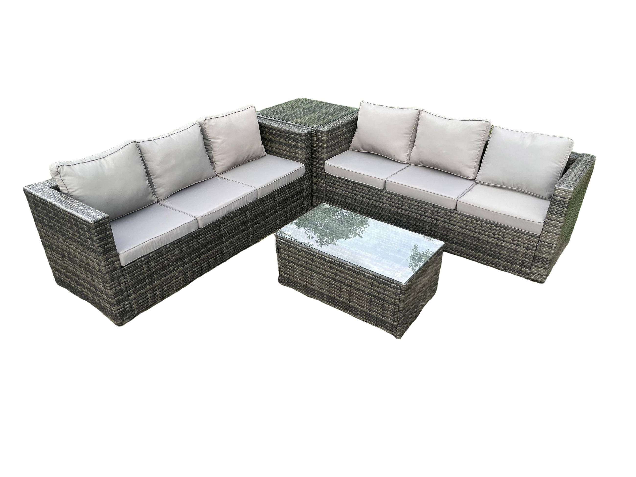 GARTENSOFA SET Polyrattan Dunkelgrau 6-Sitzer - Dunkelgrau, Metall - Fimous