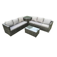 GARTENSOFA SET Polyrattan Dunkelgrau 6-Sitzer - Dunkelgrau, Metall - Fimous