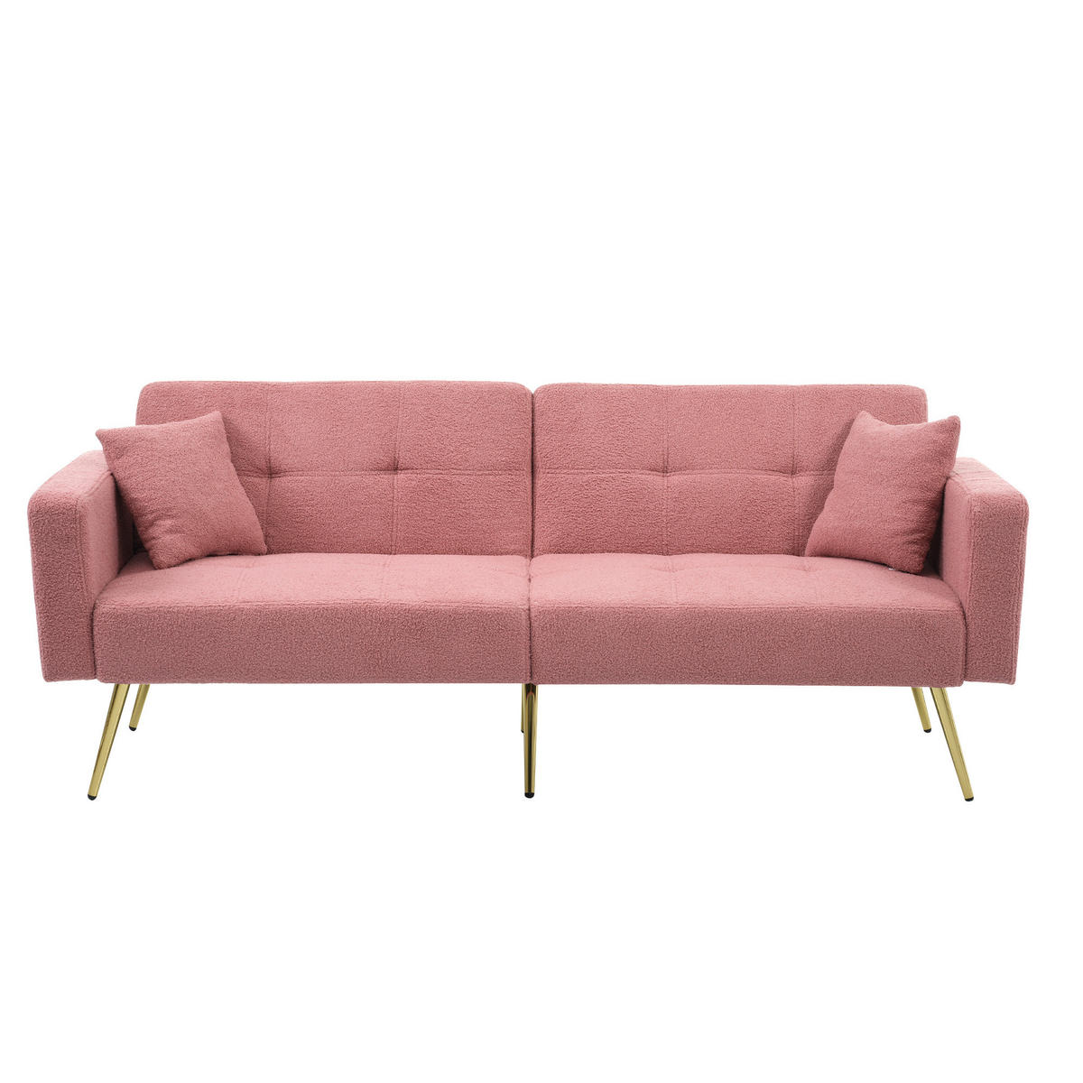 SCHLAFSOFA mit Bettfunktion Lammwollstoff und goldenen Beinen Pink 175/64/72 cm - Rosa, Kunststoff (175/72/64cm) - OKWISH