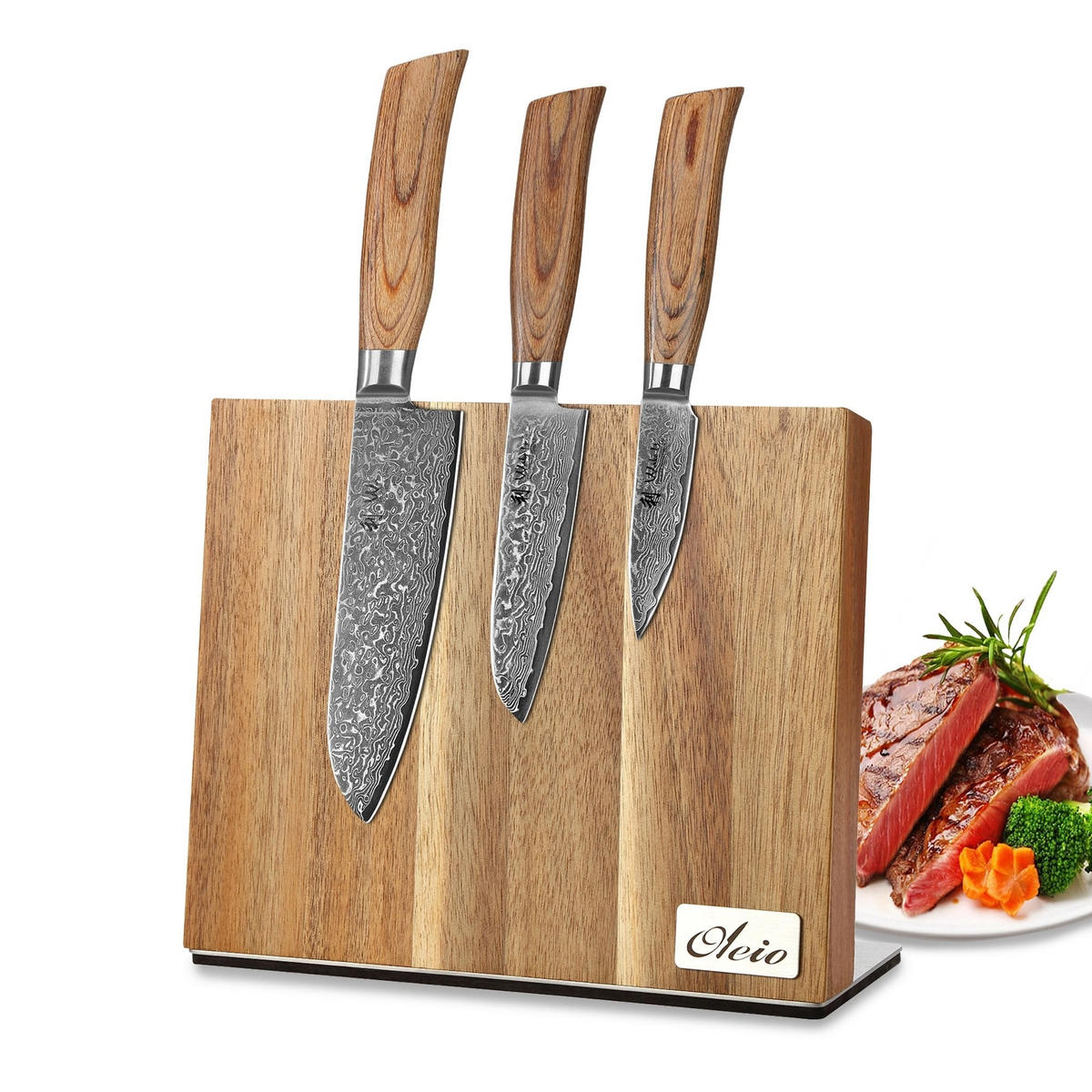 MESSERSET 3-TEILIG 8–16 cm - Braun, Holz/Metall - Wakoli
