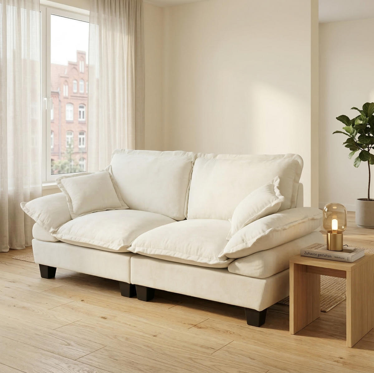 2-SITZER Sofa 194/82/90 cm mit abnehmbaren Armlehnen und Chenille-Bezug, Beige - Beige, Textil (194/90/82cm) - Redom