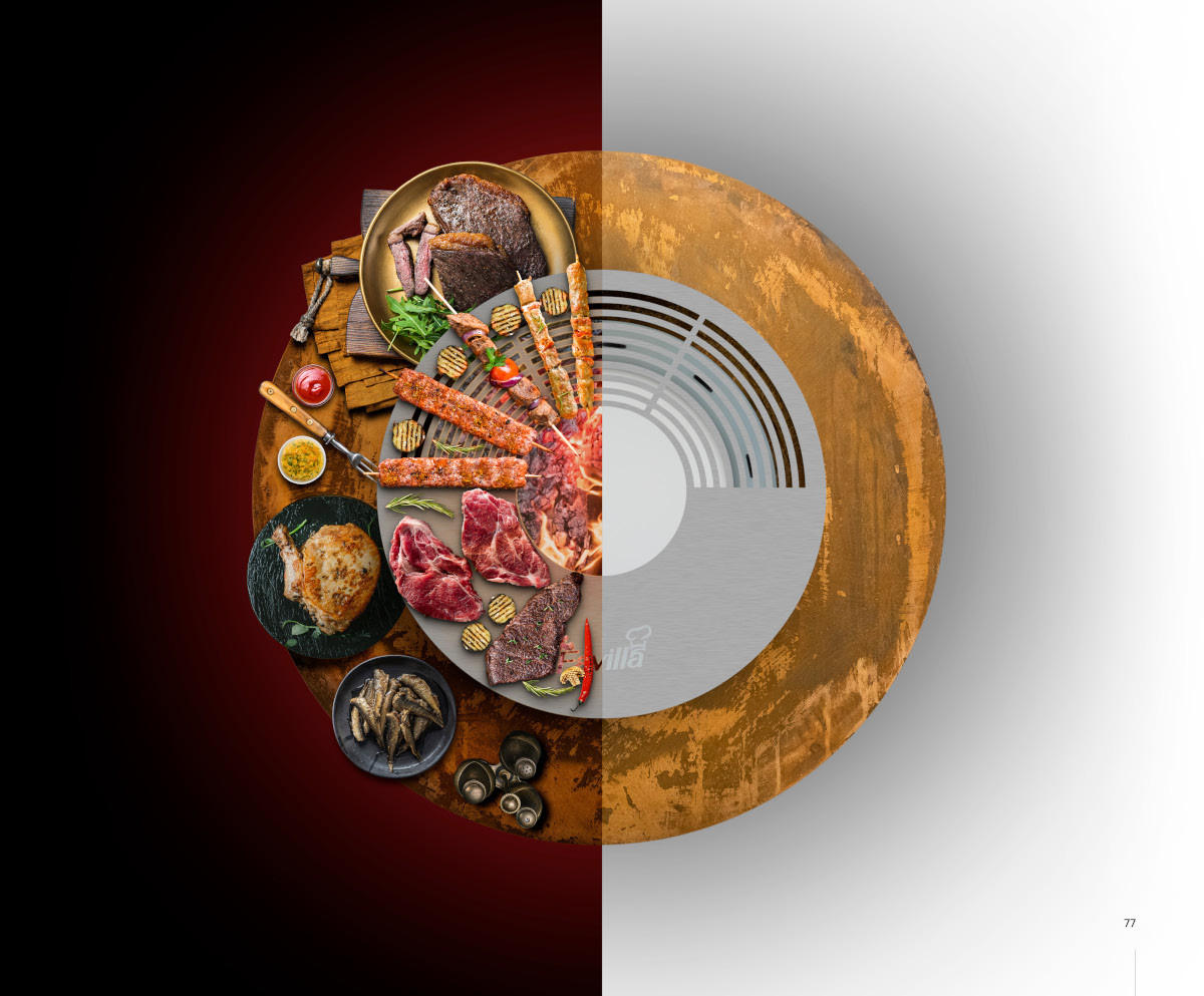 FEUERSCHALE mit Grillring SINA Schwarz 120 x 120 x 45 cm 68 kg pulverbeschichtet - Schwarz, Metall (120/45/120cm) - The Favilla