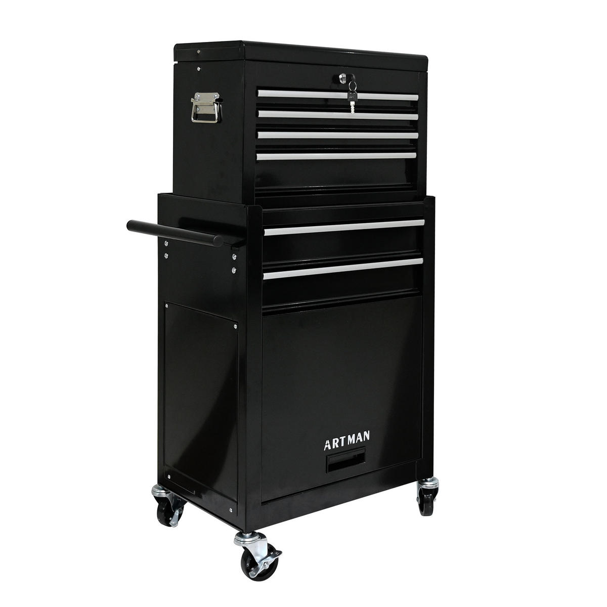 WERKZEUGWAGEN mit Rollen – 6 Schubladen, große Kapazität, Metall Tool-Truhe, Werkstattwagen für Garage, Schwarz - Schwarz, Metall (33/109/52.5cm) - Ej. Life