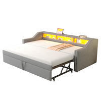 POLSTERBETT 90/180/200 cm hellgrau aus Leinen mit USB und LED - Hellgrau, Textil (90/200cm) - OKMYHOME