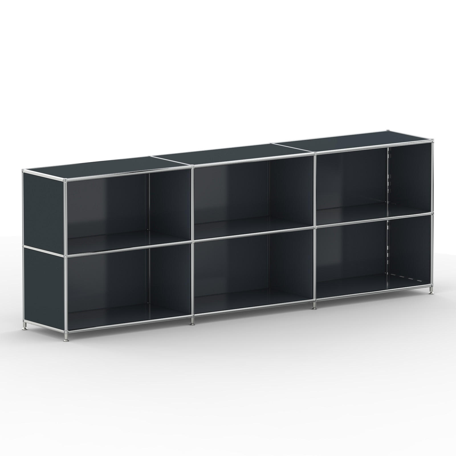 AKTENSCHRANK Büro, 6 offene Fächer, Breite 227 cm, Anthrazitgrau - Chromfarben/Grau, Metall (40/80.5/227.2cm) - Versee