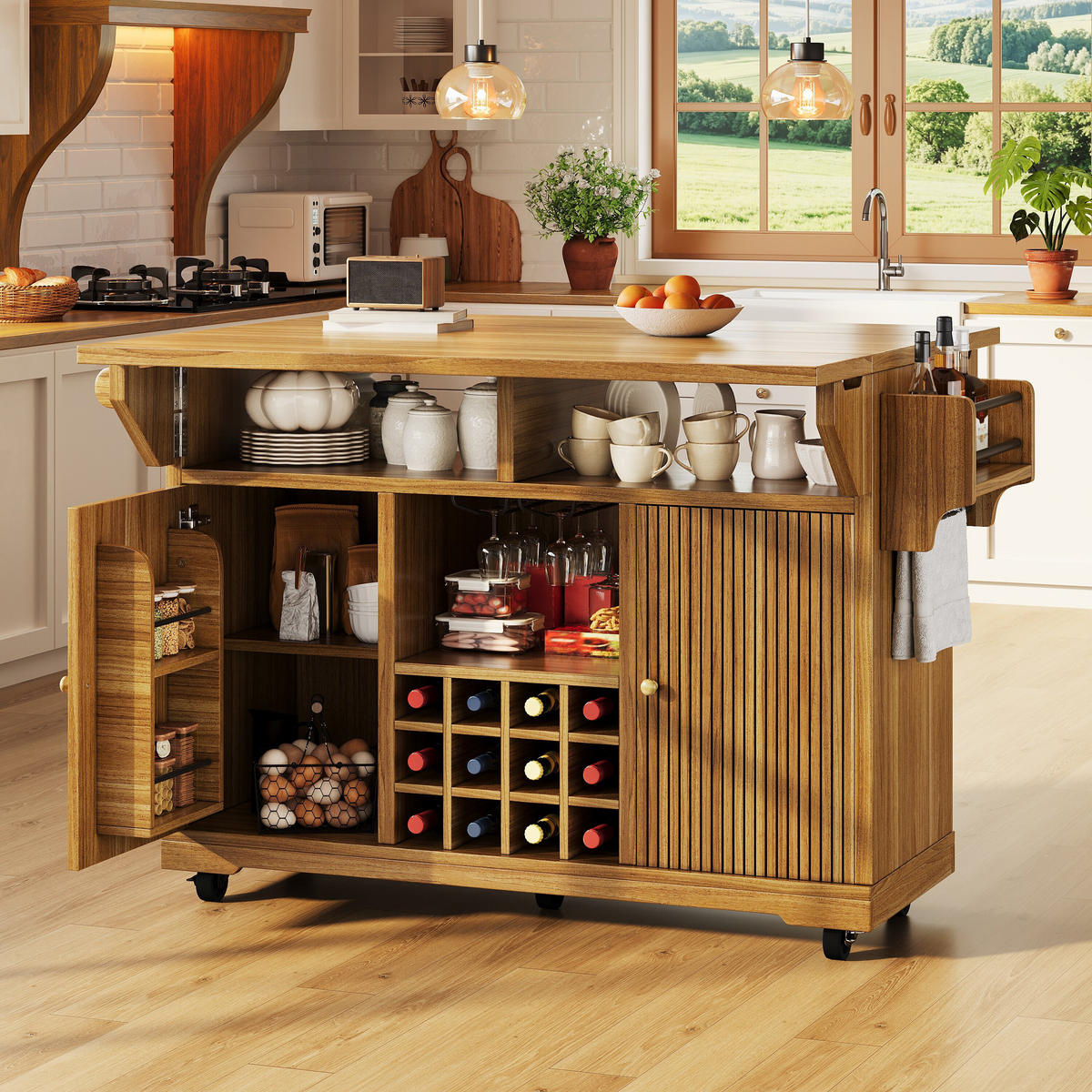 KÜCHENINSEL Weinregal Stauraum Dunkelbraun - Dunkelbraun, Holzwerkstoff (142.5/95/80cm) - FLIEKS
