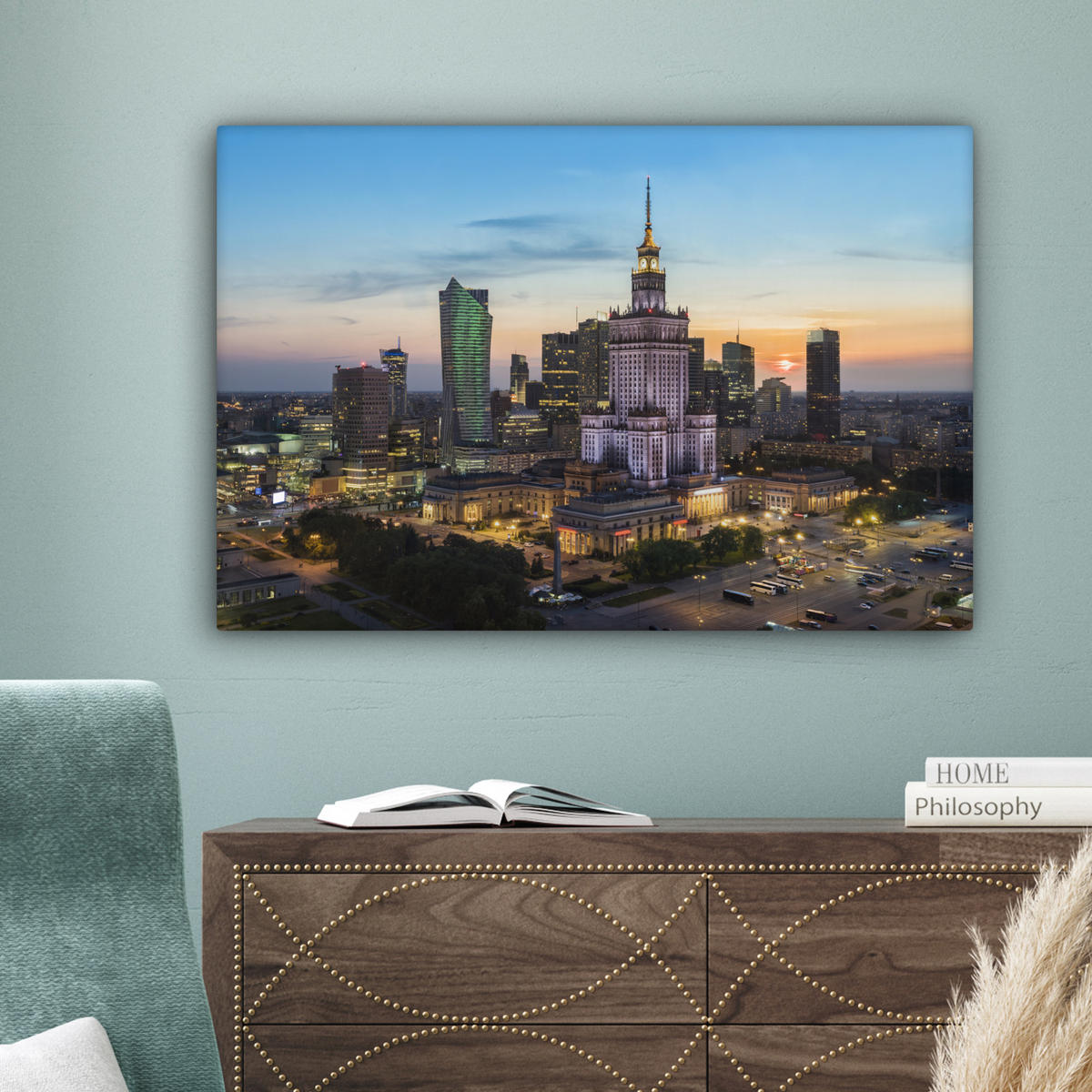 LEINWANDBILD Polen - Sonne - Warschau Gemälde 60x40 cm - Blau, Textil (60/40cm) - MuchoWow