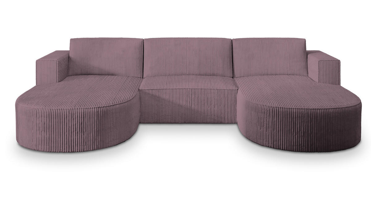 WOHNLANDSCHAFT VEZZO P Lila Kordstoff mit Schlaffunktion - Lila, Holz (347/85/174cm) - MASSENO