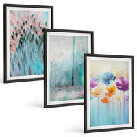 BILDER SET 3er Set - 40x60 cm Schwarzer Rahmen - Hintergrundmuster mit Pastellblumen - Schwarz, Kunststoff (40/60cm) - TULUP