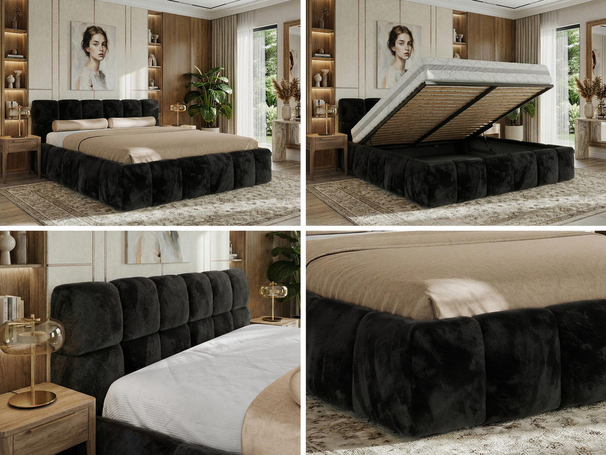 ČALOUNĚNÁ POSTEL NIRA CLASSIC 160/200 - Černá Plyš - černá, textil (160/200cm) - MKS