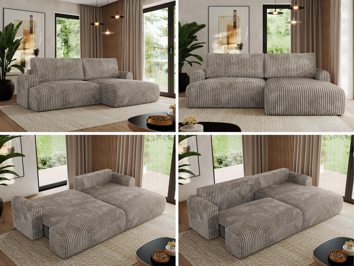 ECKSCHLAFSOFA TONO L Hellbraun Cord - rechts - Hellbraun/Schwarz, Kunststoff/Textil (150/260cm) - MKS