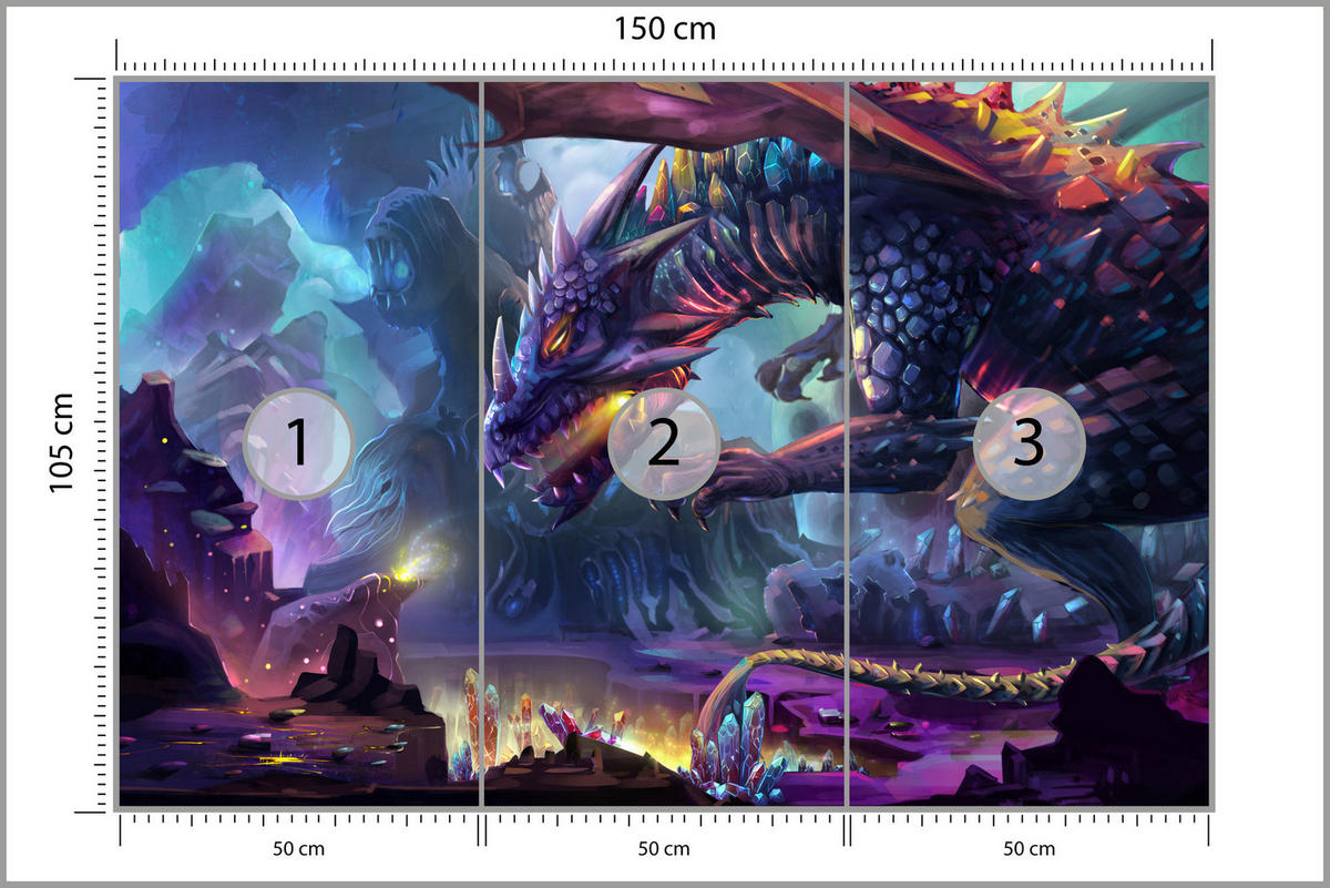 FOTOTAPETE für Jugendzimmer Fantastischer Drache Magische Welt Fantasy 150x105 - Türkis/Violett, Papier (150/105cm) - Muralo
