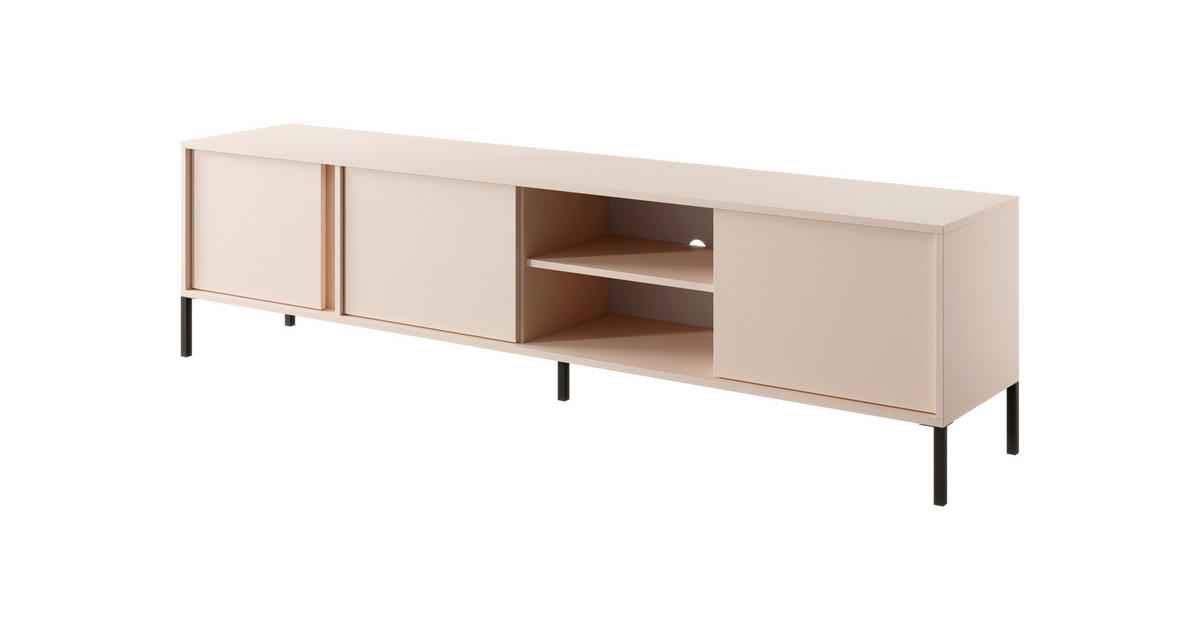 TV-SCHRANK Holen Beige, dreitürig mit schwarzen Beinen - Beige/Schwarz, Holzwerkstoff/Metall (203/53/40cm) - Bettso