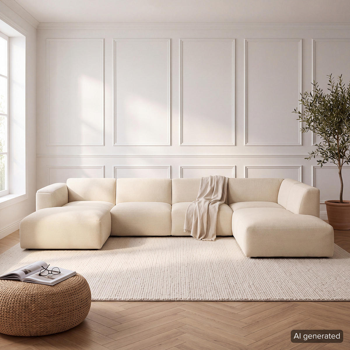 WOHNLANDSCHAFT mit Longchair - Beige/Schwarz, Kunststoff/Textil (325/71/235cm) - home24