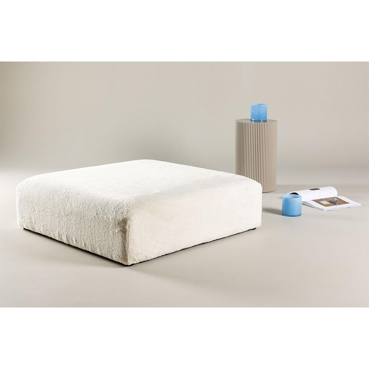 POUF, Davie, Beige, Stoff, 100 x 100 x 30 cm - Beige, Textil (100/30/100cm) - ebuy24