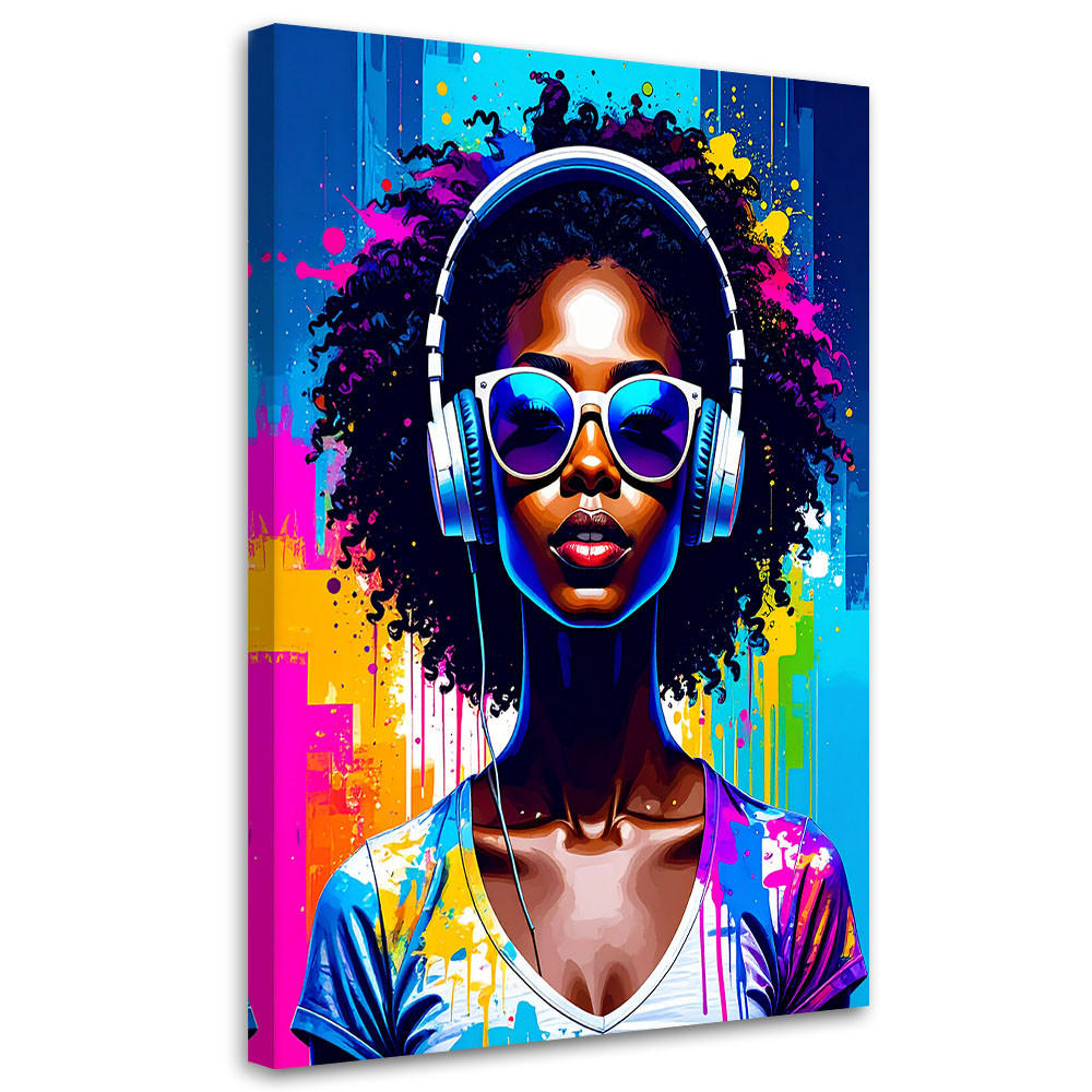 LEINWANDBILD Abstrakt Frau DJ Musik 80x120cm - Multicolor, Textil (80/120cm) - Feeby