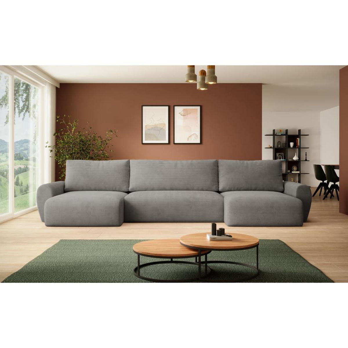 WOHNLANDSCHAFT mit Schlaffunktion Poss U grau - Grau, Textil (395/70/153cm) - Beautysofa