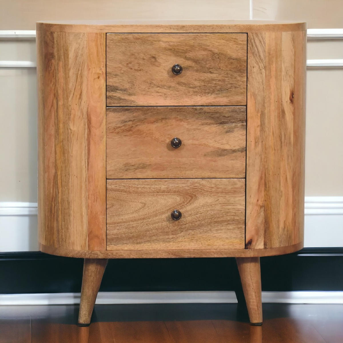 SCHRANK in Eichengleichem Finish, 3-Schublades, Beige - Messingfarben/Braun, Holz/Metall (60/65/30cm) - Artisan Furniture