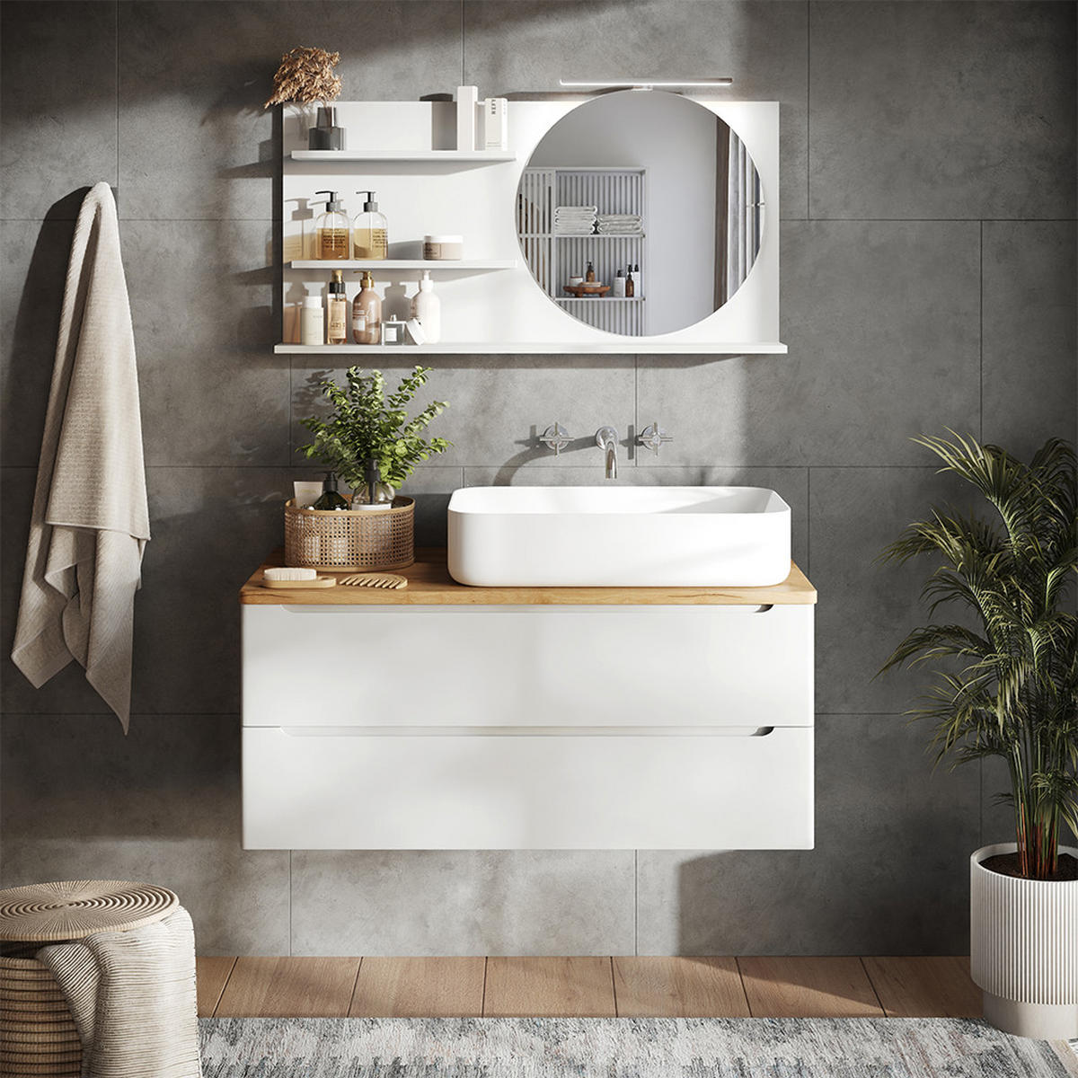 BADSPIEGELSCHRANK Avena Weiß 100 x 50 cm mit 3 offenen Fächern - Weiß, Holzwerkstoff (100/50/13.5cm) - Vicco