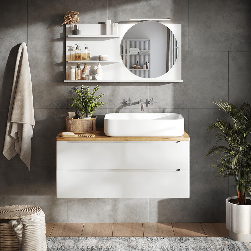 Thumbnail - Vicco Badspiegelschrank, Weiß, Holzwerkstoff, Rechteckig, 100x50x13.5 cm, Badezimmer, Badezimmerspiegel, Spiegelschränke