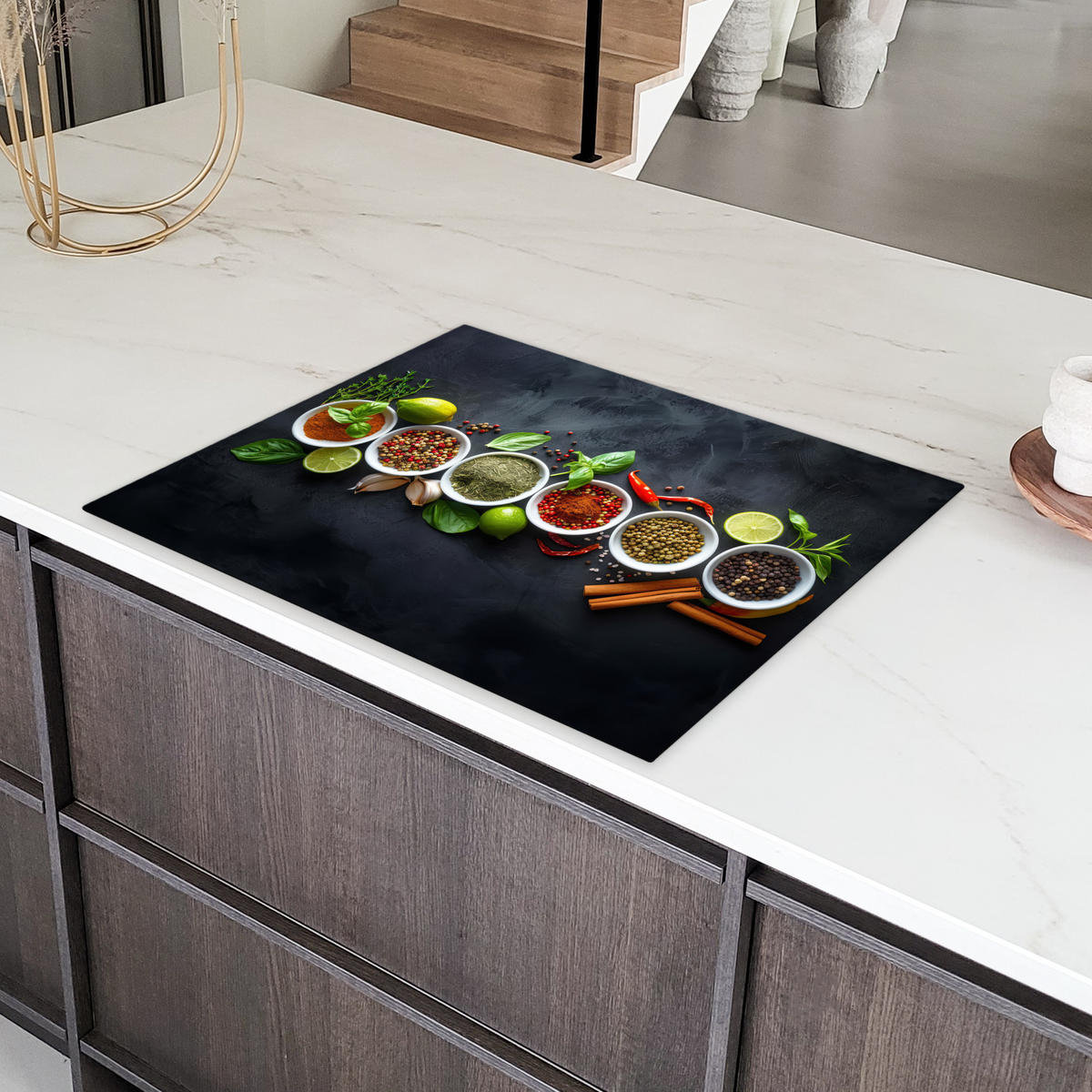 HERDABDECKPLATTE Kräuter - Gewürze - Konkrete Optik - Stilleben Induktionsmatte 77x59 cm - Multicolor, Kunststoff (77/59/0.2cm) - MuchoWow