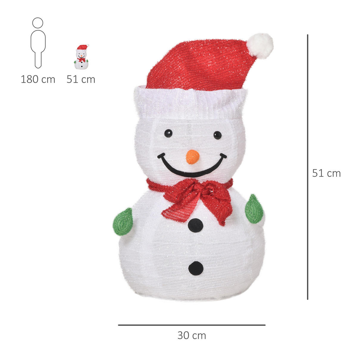 WEIHNACHTSDEKORATION mit LED-Lichter, faltbar , Polyester, Grün+Rot+Weiß - Rot/Weiß, Kunststoff (30/51/30cm) - Outsunny