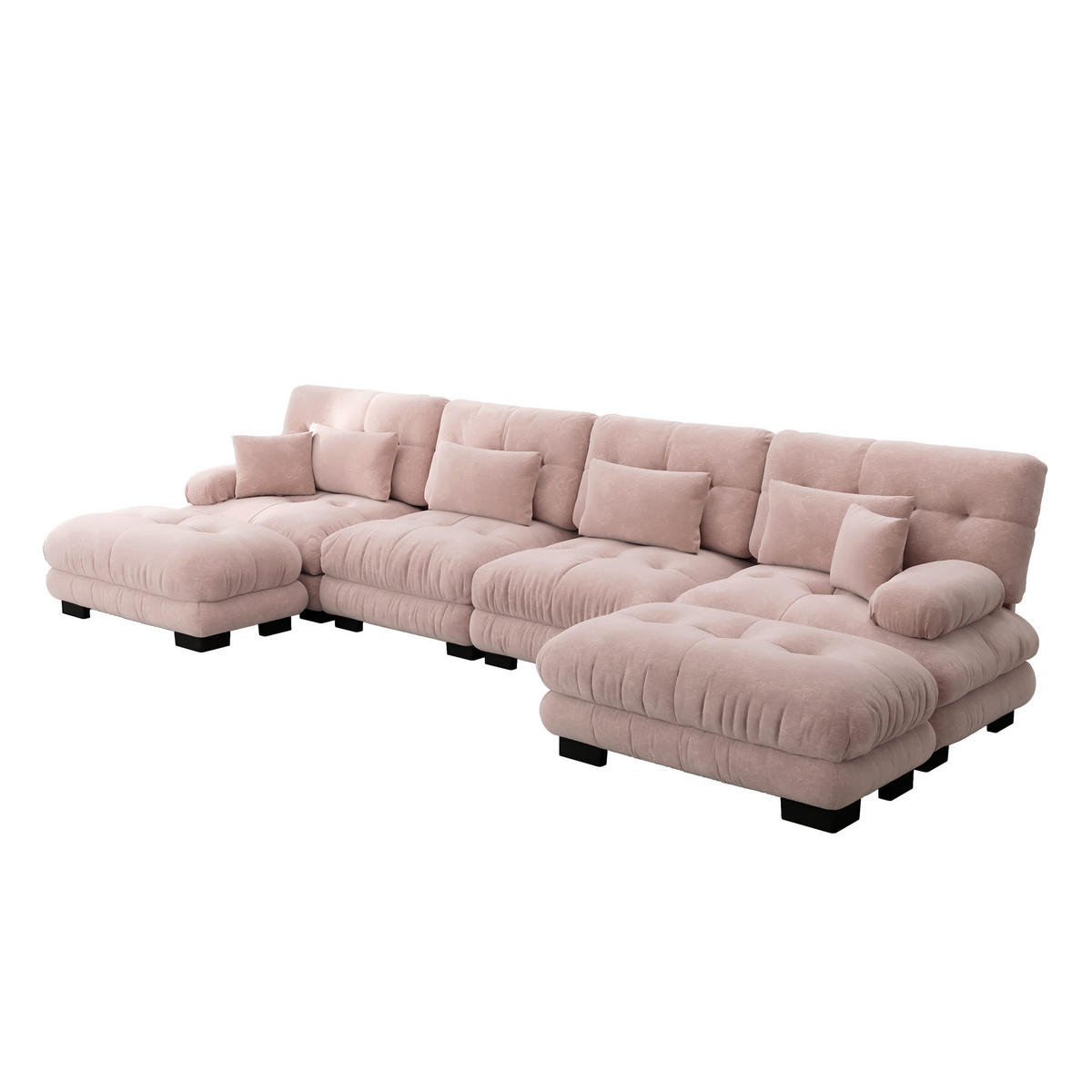 WOHNLANDSCHAFT Rosa 406/145/81 cm 4-Sitzer Modular mit Hocker - Pink, Textil (406/81/145cm) - PANGIVO