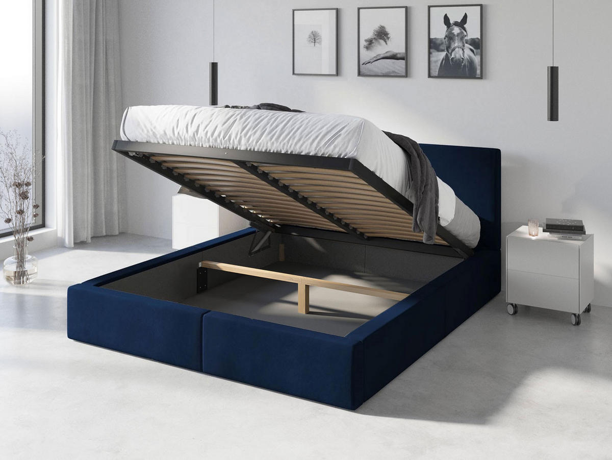 POLSTERBETT Hilton mit Stauraum - Dunkelblau, Textil/Metall (140/200cm) - Interbeds