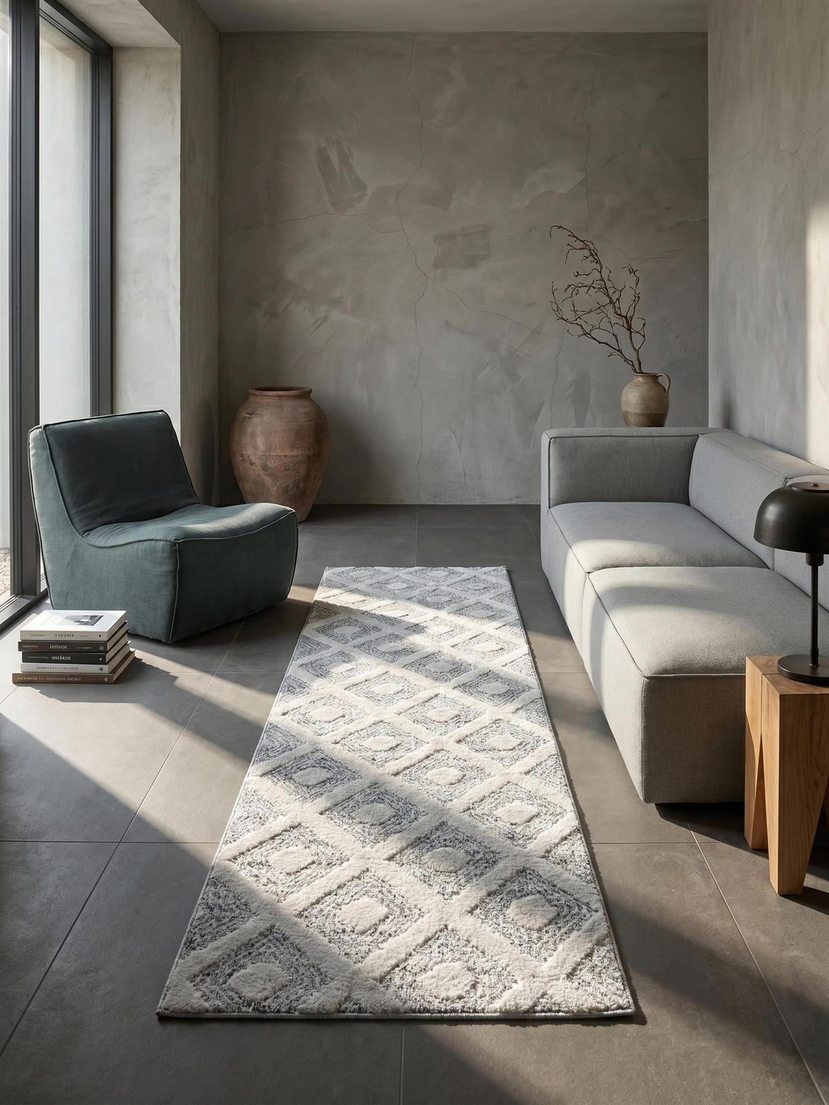 TEPPICH Esszimmer 3D Grafisch Elegant Waschbar Wohnzimmer Läufer Grau 80x250 cm – EISACK - Grau, Textil (250/80cm) - KADIMA DESIGN