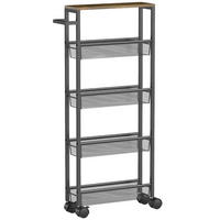 KÜCHENWAGEN 13 cm, Servierwagen mit Arbeitsplatte, 5 EBENEN, 47/13/96,5 cm - Schwarz, Holzwerkstoff (13/96.5/47cm) - Rolipo