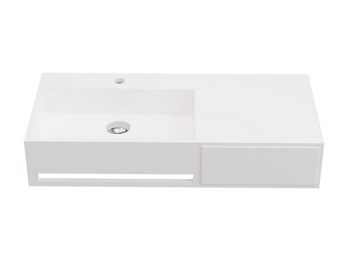 WASCHTISCHPLATTE mit Handtuchhalter - 90 x 40 x 17 cm - Weiß - GANDAKI - Weiß, Stein (90/17/40cm) - Vente-Unique