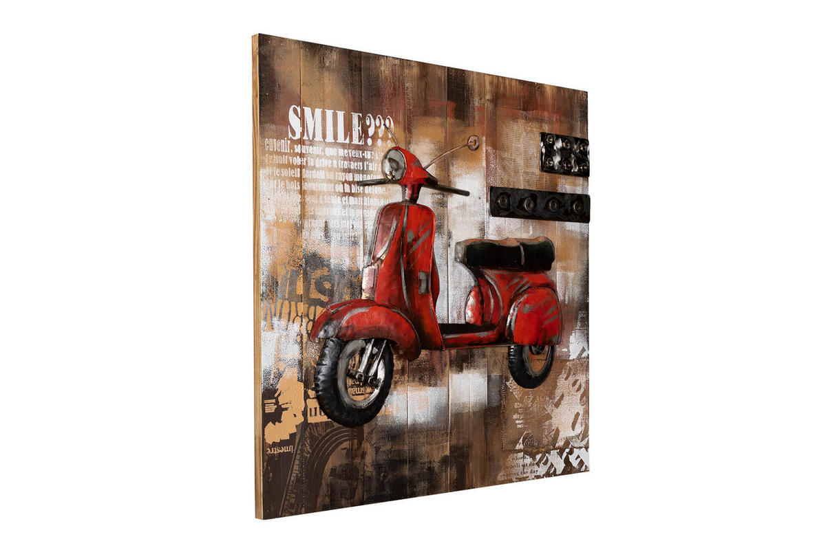 WANDBILD Rot 80/80 cm - Rot/Braun, Holz/Metall (5/80cm) - KUNSTLOFT