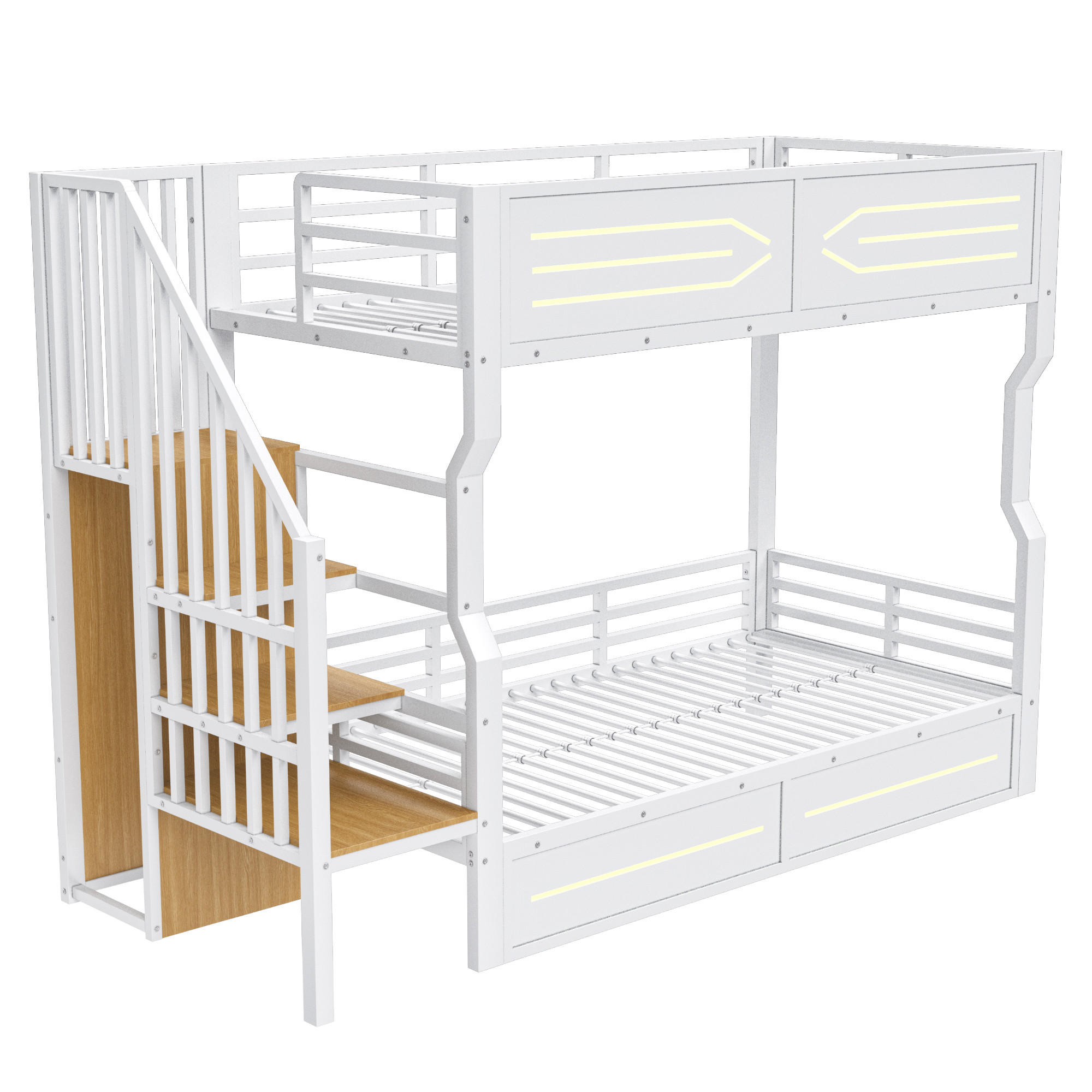 ETAGENBETT 90/200 cm DE-32555 mit LED und Stauraumtreppe Weiß - Weiß, Metall (90/200cm) - ComfortXL