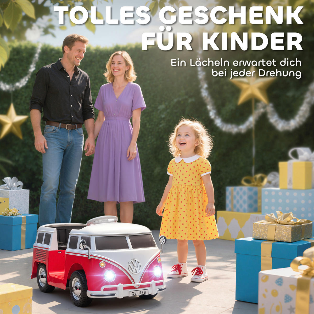 ELEKTROAUTO DE-06274 Volkswagen T1 lizenziert mit MP3 und Doppelmotor Rot - Rot, Kunststoff/Metall (89/49/41.5cm) - ComfortXL