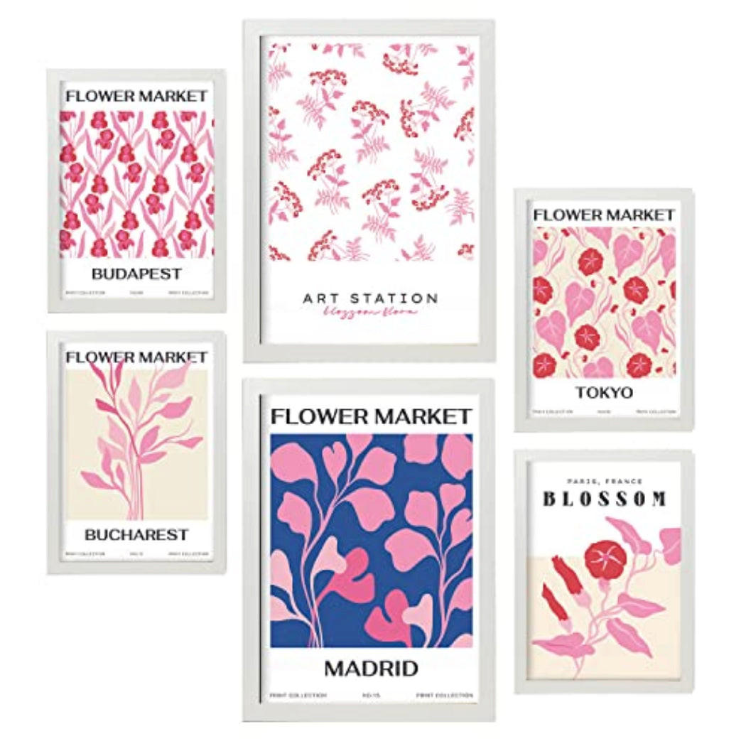 POSTER Set Mit 6 Blumen Feldblumen Natur Und Botanikdrucke Für Innenarchitektur A3 & A4 Weißer Rahmen - Weiß, Papier (29/3cm) - Nacnic