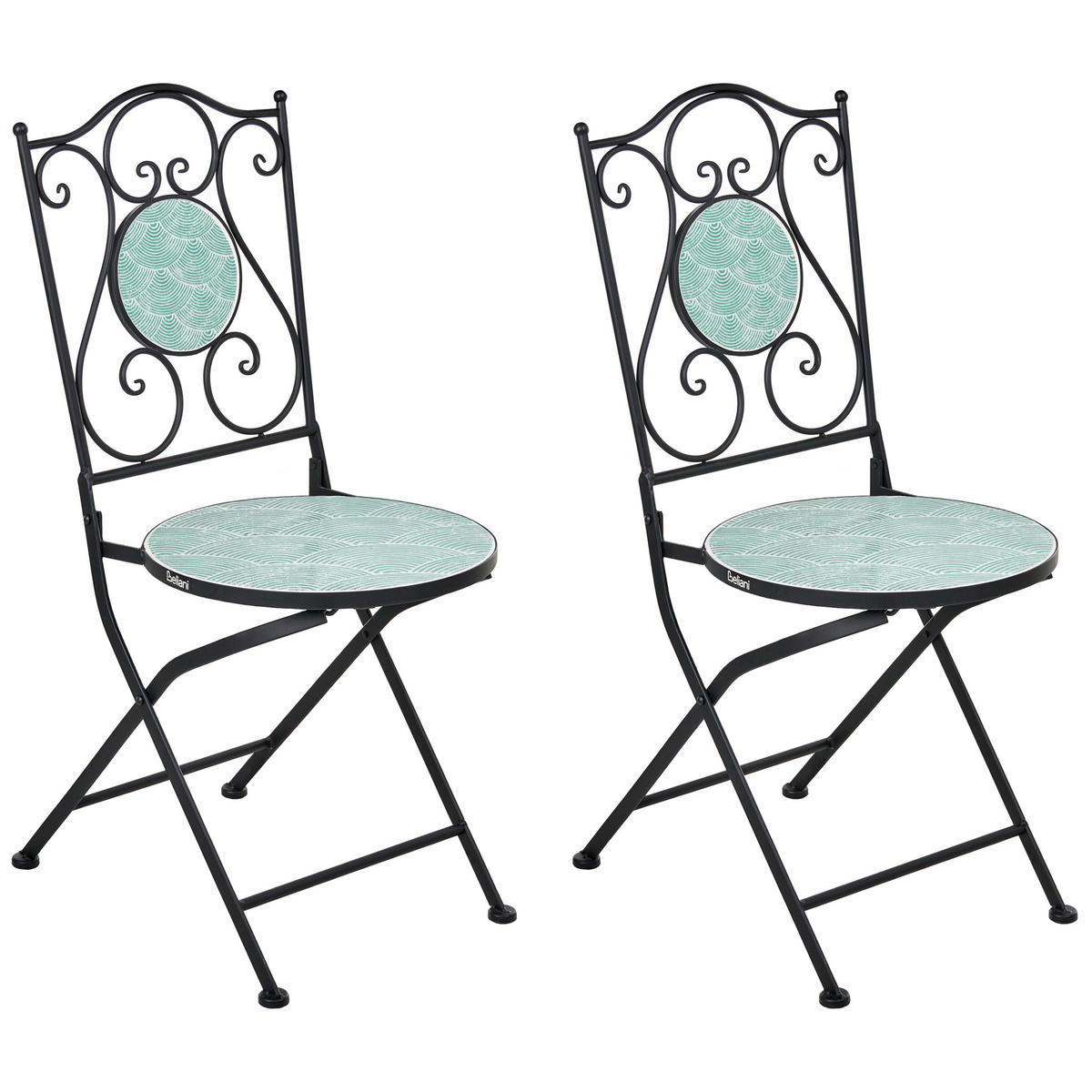 GARTENSTUHL 2er-Set Blaugrün Anapo - Schwarz/Grün, Metall (39/87/47cm) - Beliani