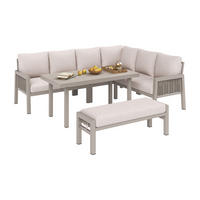 GARTEN-ESSGRUPPE 8 Personen Eckstellung Glastisch Khaki - Hellbraun, Textil - FLIEKS