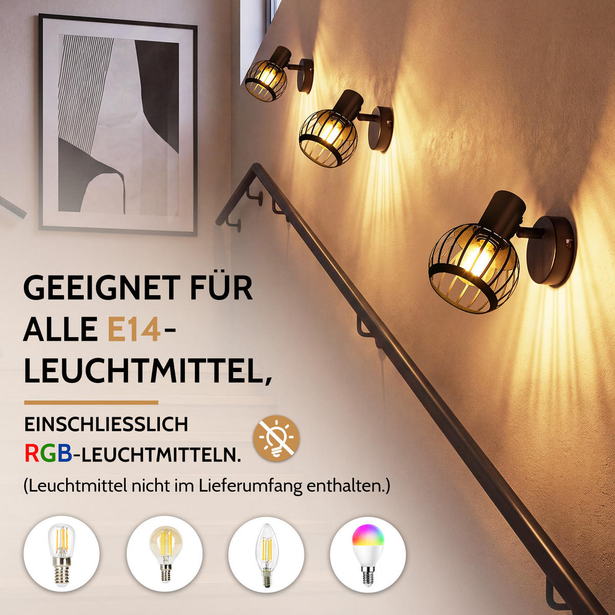 DECKENSTRAHLER Avorith 13/10/14 cm - Schwarz, Metall (13/10/14cm) - ZMH