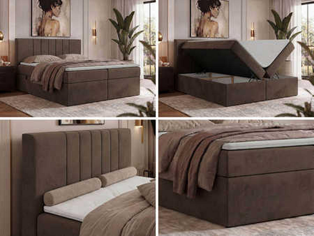 BOXSPRINGOVÁ POSTEĽ INERO 180/200 - Hnedá Samet - Topper T25 - H3 (stredne tvrdý) - hnedá/čierna, textil/plast (180/200cm) - MKS