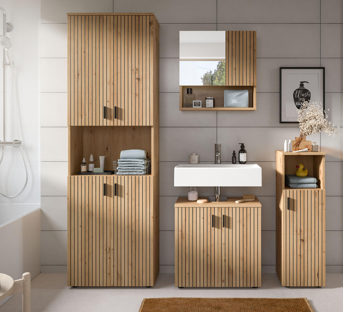 SPIEGELSCHRANK Eiche Artisan, 54 x 55 cm, Badezimmer Schrank mit Spiegel - Eiche Artisan, Glas/Holzwerkstoff (60/55/17cm) - Inn.Furn